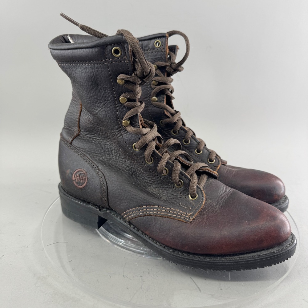 Double H Womens 9300 Ladies Lacer Leather Work Boots Brown Oil Resistant 8M
